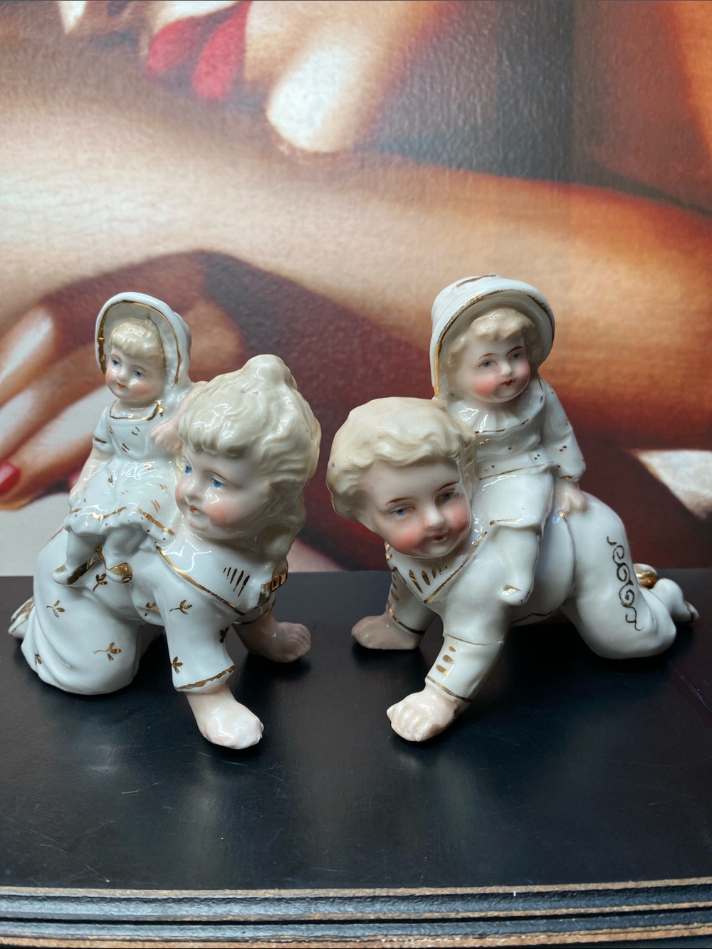 Antique Gebruder Heubach Bisque Figurines German Edwardian Siblings Piano Babies
